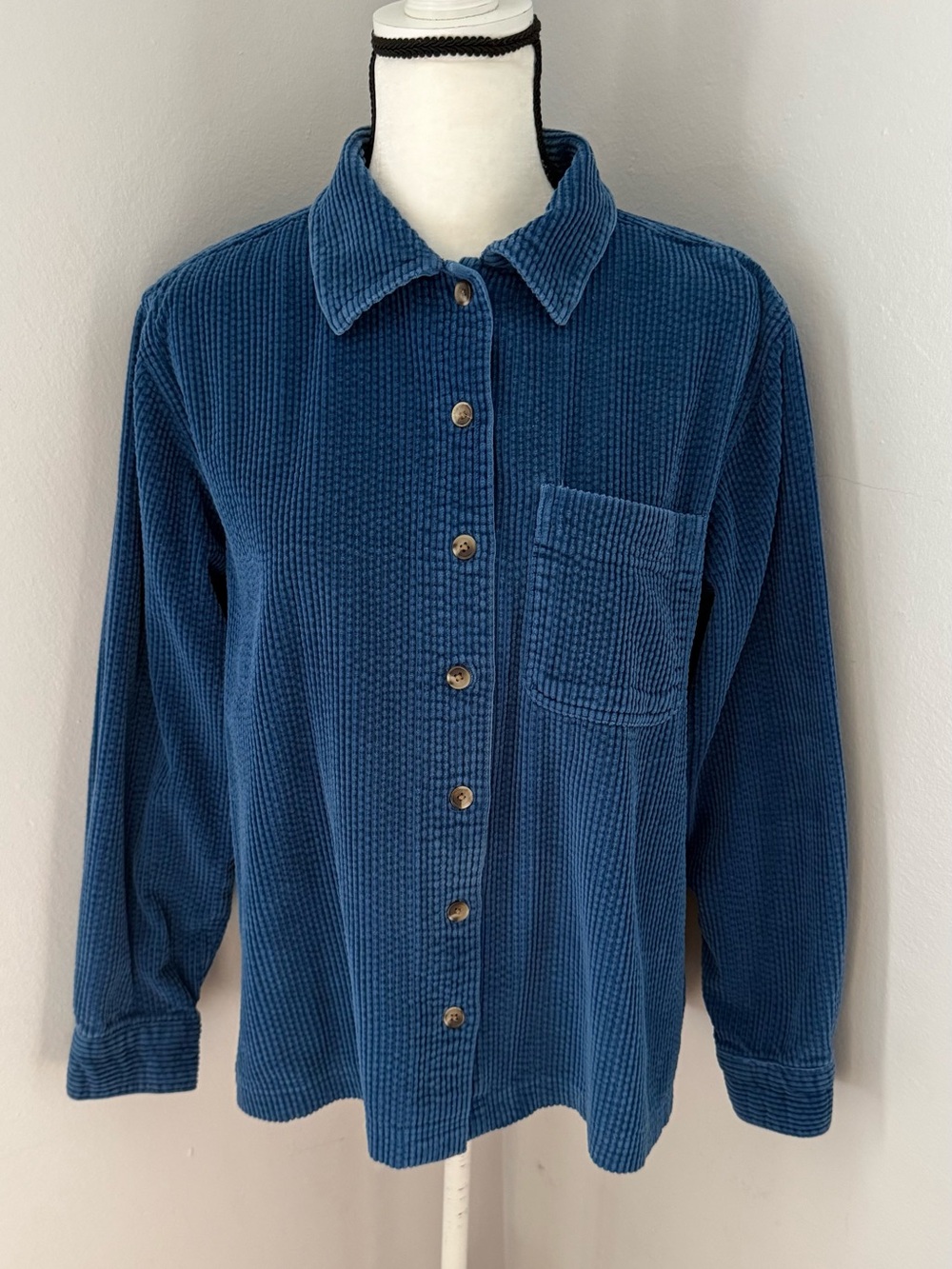 L.L. Bean Wide Wale Corduroy Shacket Shirt Button Down Women's Blue Medium